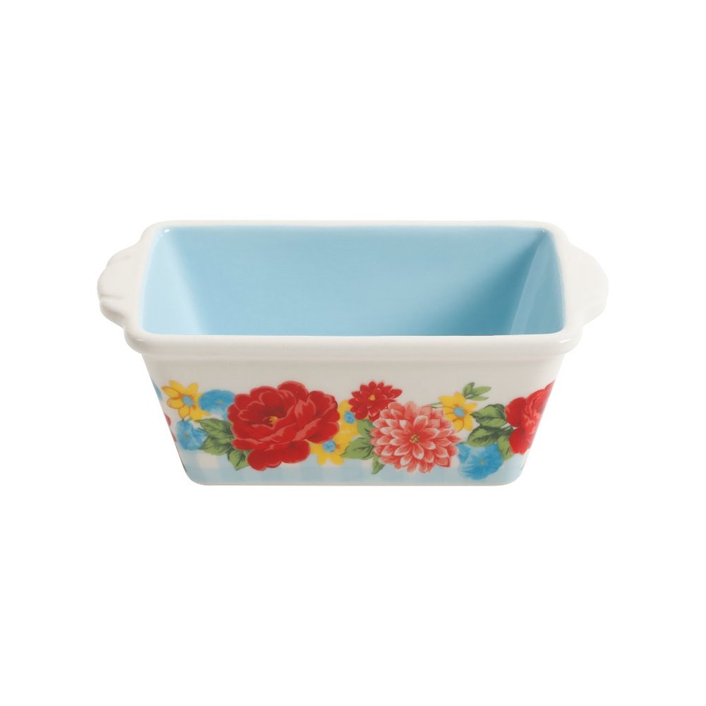 Pioneer Woman Mini Ceramic Loaf Pan Floral Sweet Rose Blue Red 5.5in New